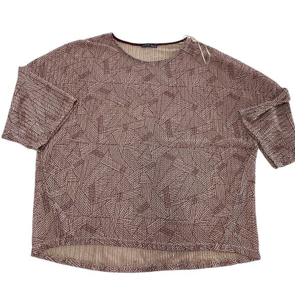 Zara Shirt Womens Small Red Brown Geometric Pleat Textured Top Oversized - Picture 1 of 8